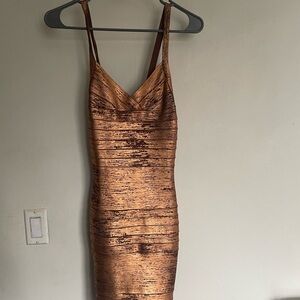 Herve leger copper metallic sleeveless bandage dress